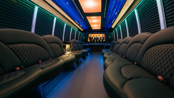Interior of Charter Bus Company Brookline's Party Bus in Brookline