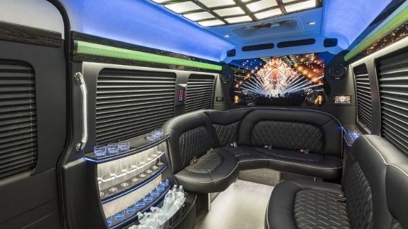 Interior of Charter Bus Company Brookline's Sprinter Limo in Brookline